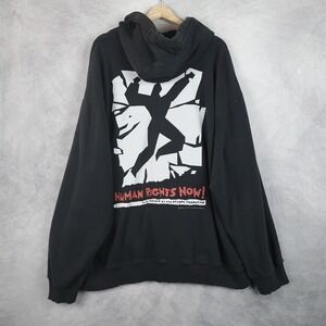 Reebok Hoodie Mens 2XL Black Human Rights Now Graphic Pullover Fleece Sweatshirt
